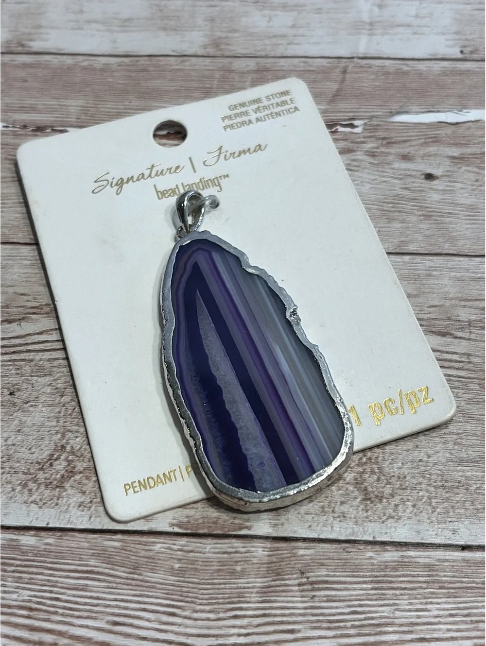 Purple Agate Slice Pendant Nickel Free Silver Tone
